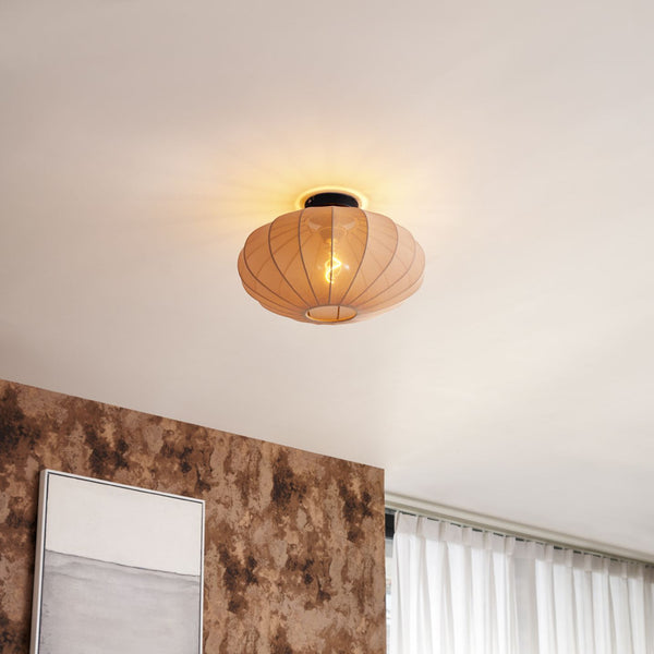 Japandi plafondlamp Bida bruin stoffen kap