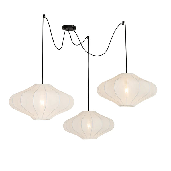 Japandi hanglamp Plu wit detail stoffen kap