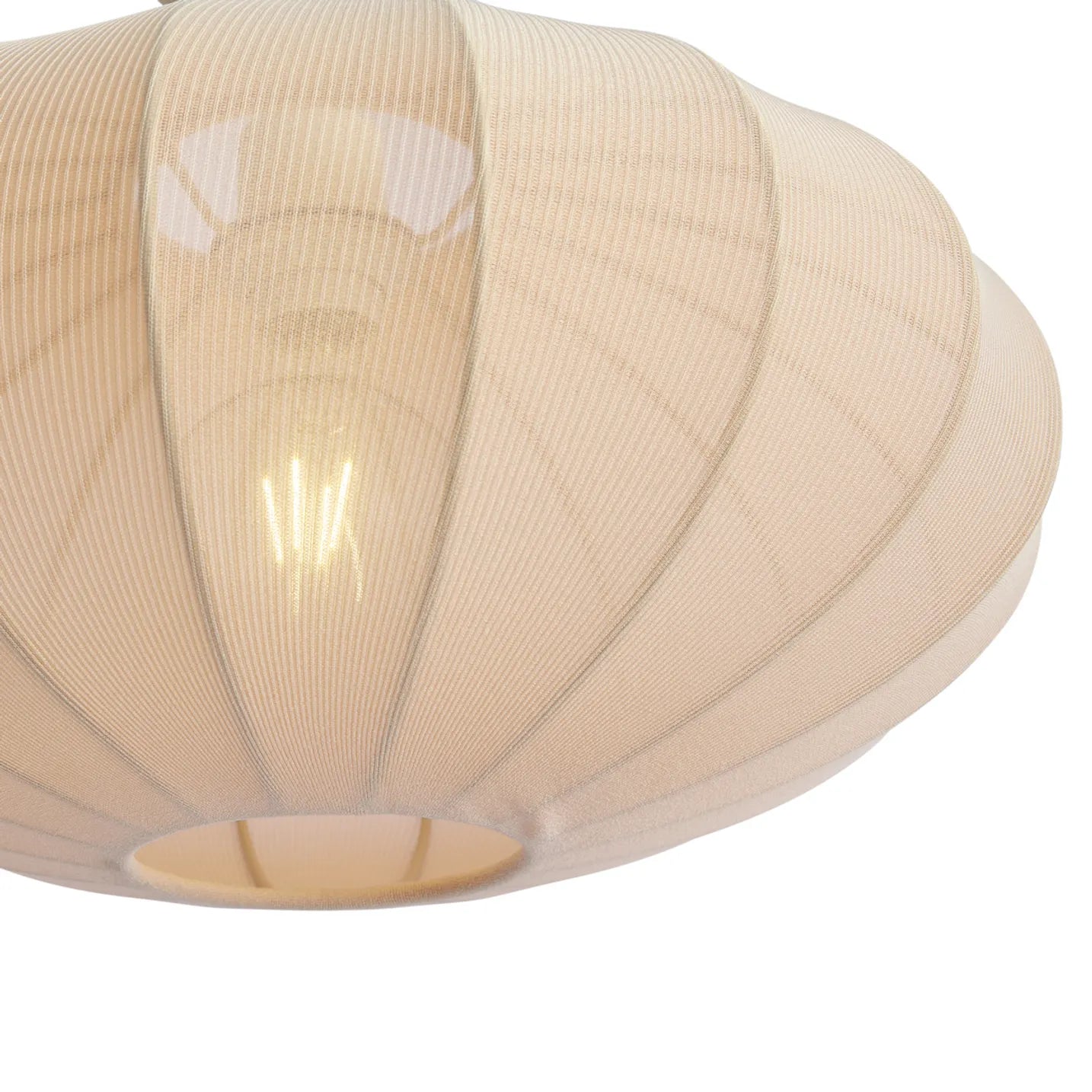 Japandi booglamp Bida beige in woonkamer boven bank