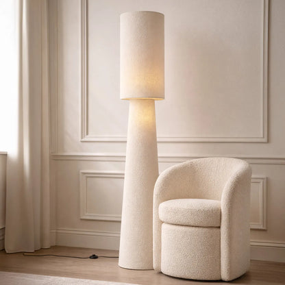 Japandi vloerlamp Trompet beige teddy stof 2-lichts