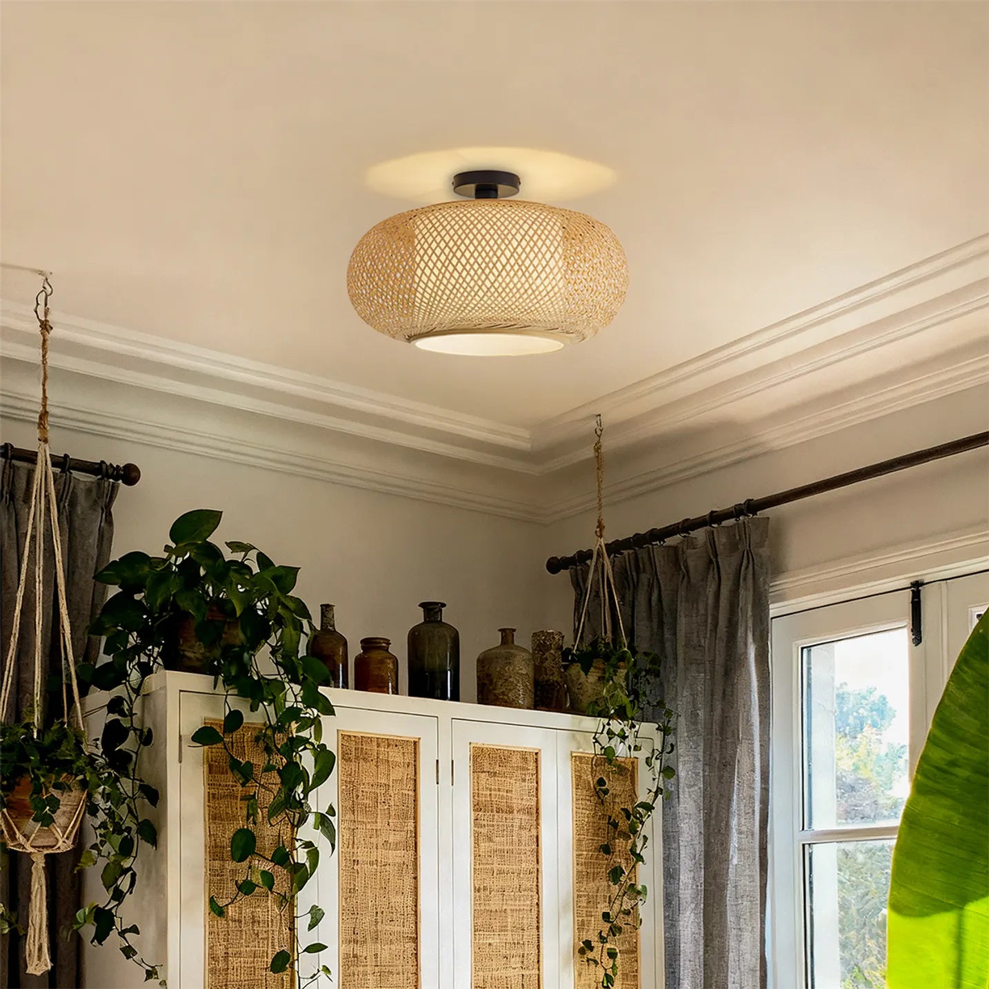 Japandi plafondlamp Liva bamboe vlechtwerk 50cm