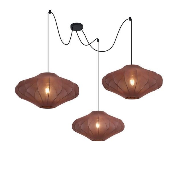 Japandi hanglamp Plu bruin detail stoffen kap