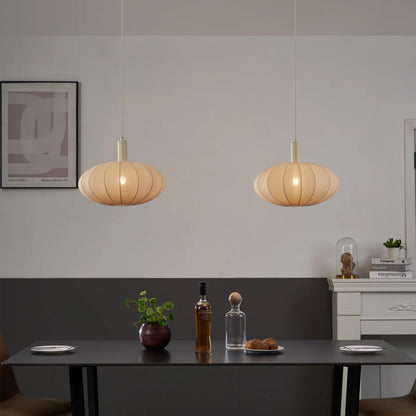 Japandi hanglamp Bida beige 2-lichts stoffen kap