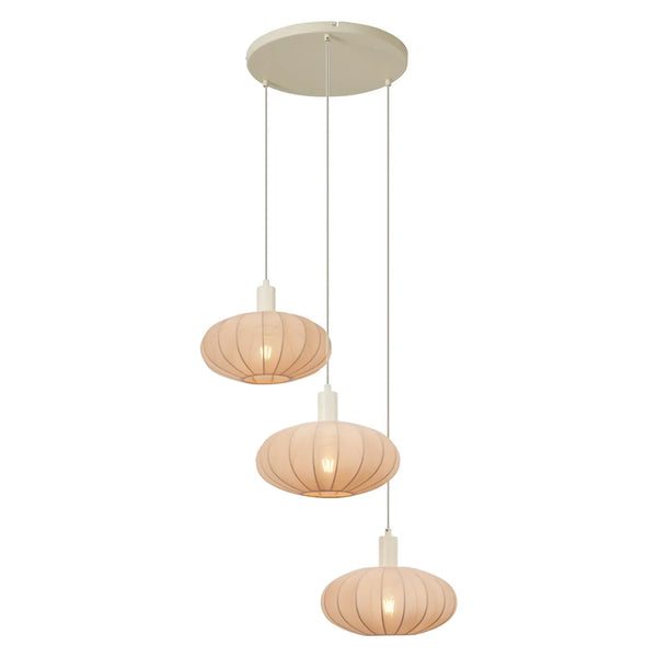 Japandi hanglamp Bida beige 3-lichts detail kappen