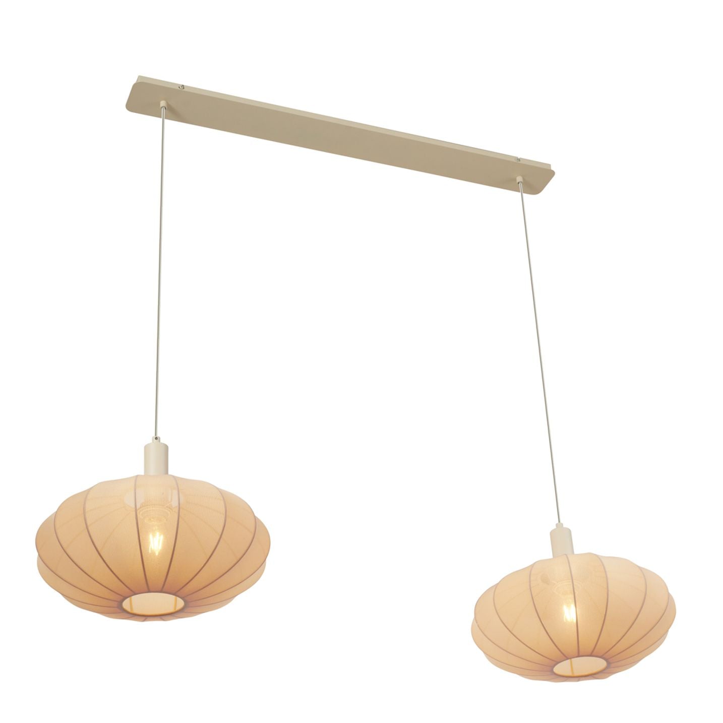 Japandi hanglamp Bida beige 2-lichts in woonkamer