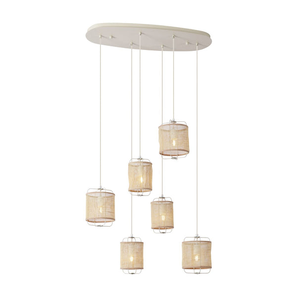 Japandi hanglamp Yente beige 6-lichts boven eettafel