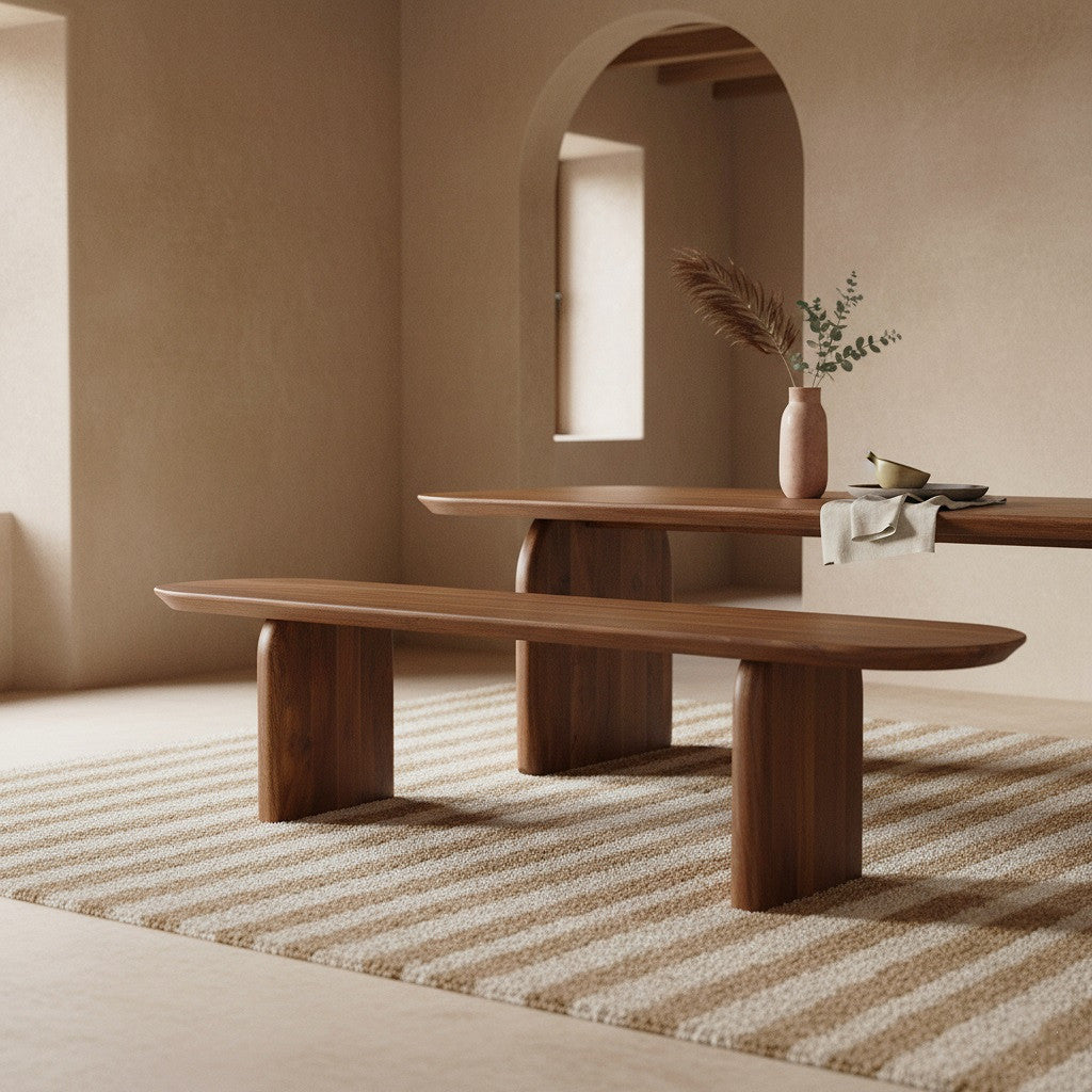 Eetkamerbank Bullnose Bruin Mangohout 180cm - Eetkamerbank - afbeelding 2
