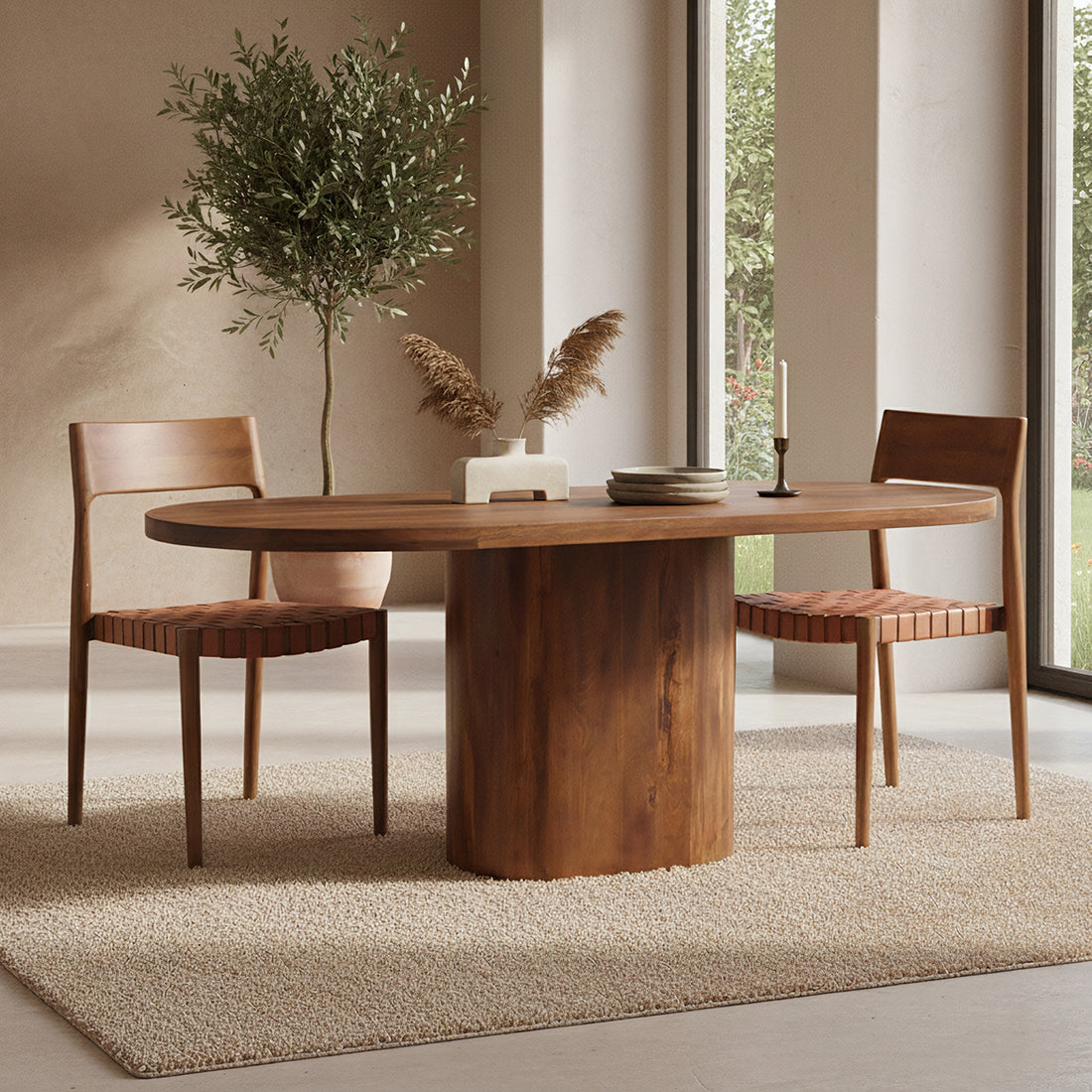 Bullnose Oblong Mangohouten Eettafel Ovaal - 180 cm - Eetkamertafel - afbeelding 2