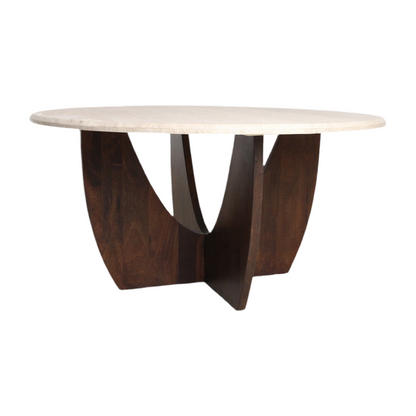 Ronde Eetkamertafel Travertin Ronde Bruin Onderstel Ø120cm - Eetkamertafel