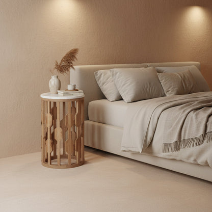 Atjeh bijzettafel marmer wit – 40x40x50 cm - Bijzettafel - afbeelding 6