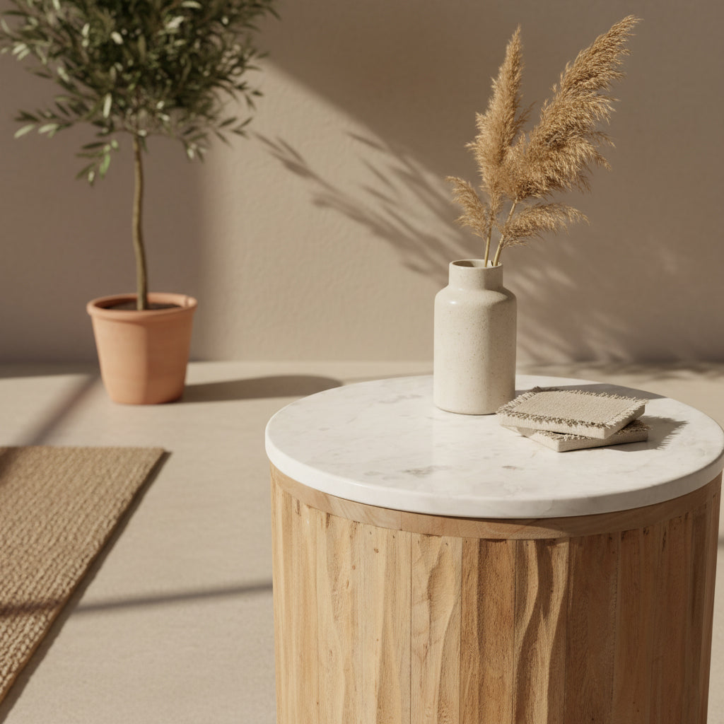 Ronde Bijzettafel Malakka Marmer Wit - Bijzettafel - afbeelding 4
