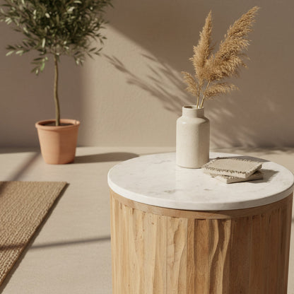 Ronde Bijzettafel Malakka Marmer Wit - Bijzettafel - afbeelding 4