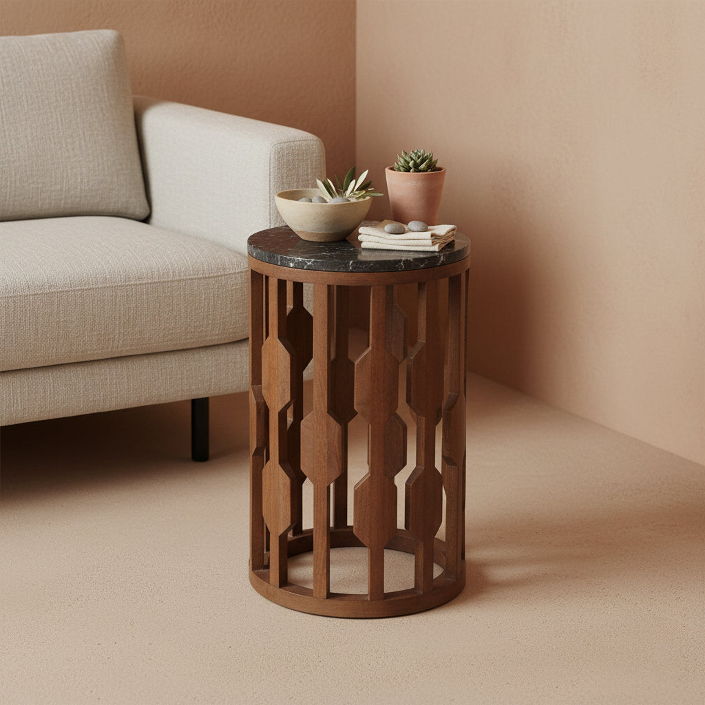 Lampung bijzettafel marmer zwart – 40x40x50 cm - Bijzettafel - afbeelding 2