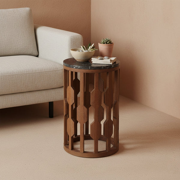 Lampung bijzettafel marmer zwart – 40x40x50 cm - Bijzettafel - afbeelding 2