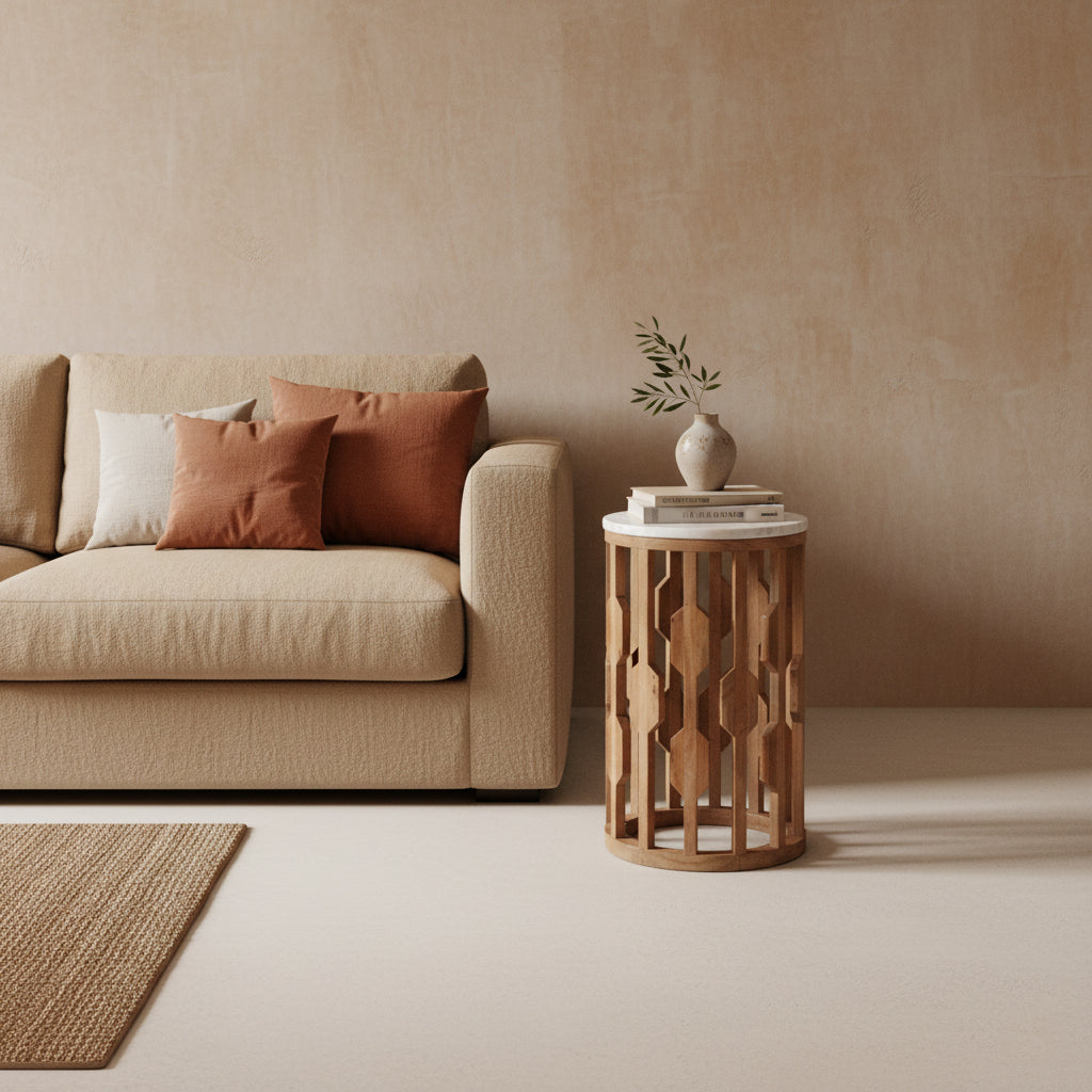 Atjeh bijzettafel marmer wit – 40x40x50 cm - Bijzettafel - afbeelding 4