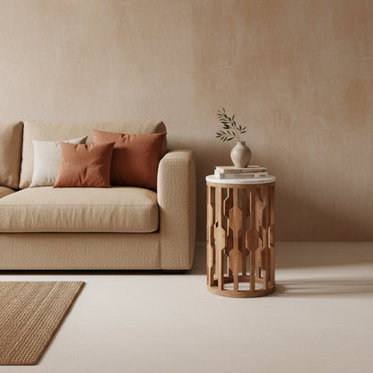 Atjeh bijzettafel marmer wit – 40x40x50 cm - Bijzettafel - afbeelding 4