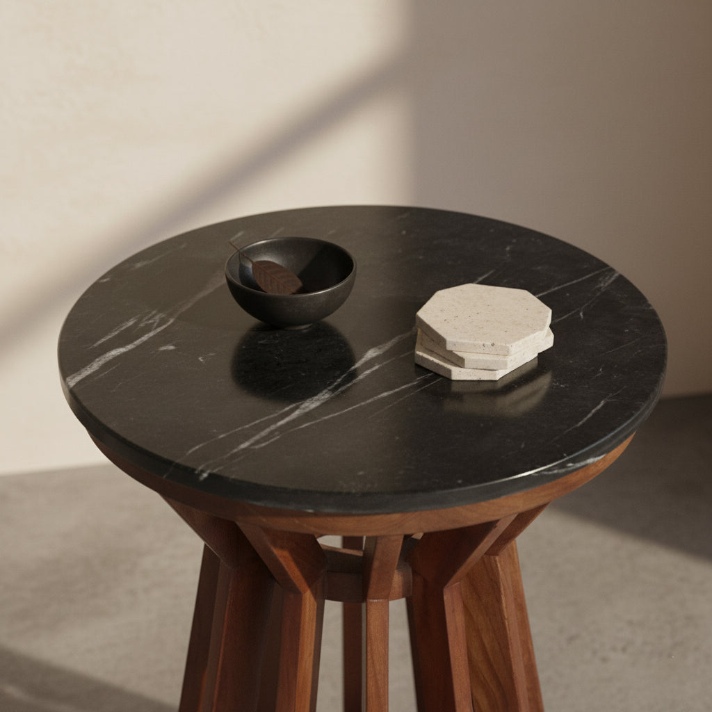 Sabah Bijzettafel Marmer Zwart – 40x40x50 cm - Bijzettafel - afbeelding 4