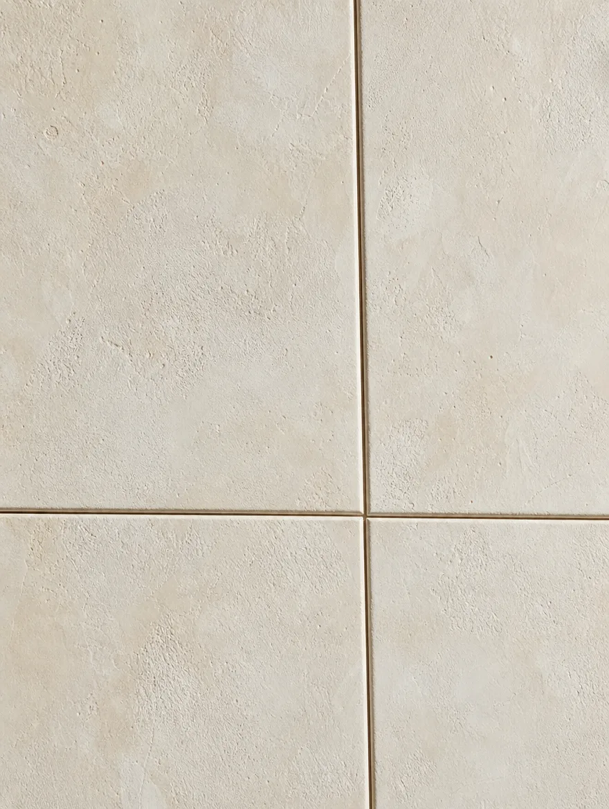 Detail van matte kalklooktegels in crème met een smalle voeg