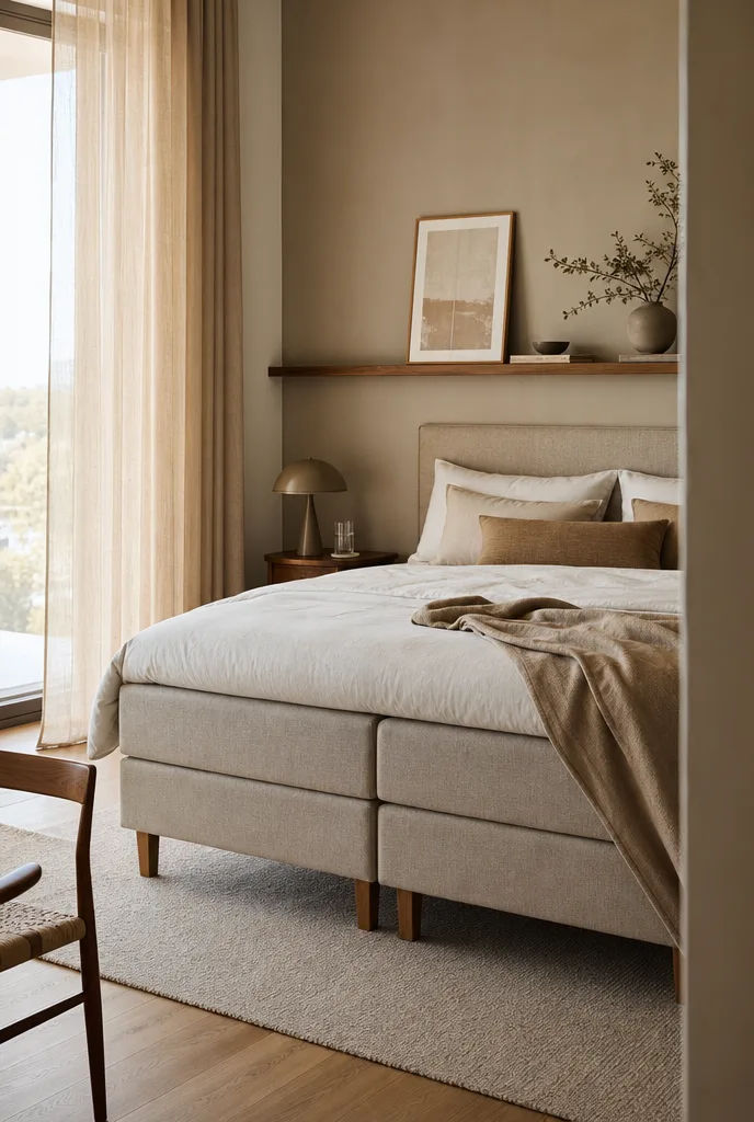 Smalle compositie van een boxspring met slanke houten pootjes