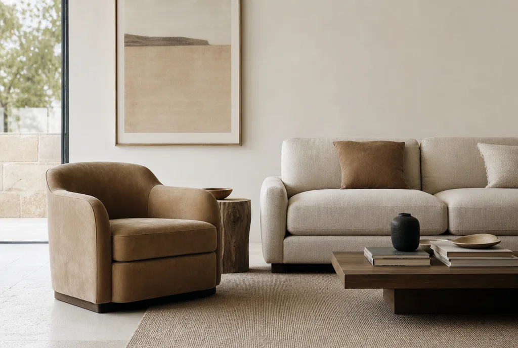 Fauteuil naast een bank als onderdeel van de zithoek