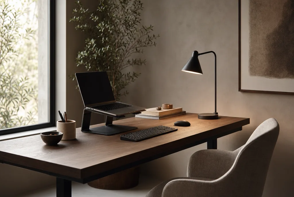 Bureau haaks op een raam met daglicht van opzij en een gerichte bureaulamp