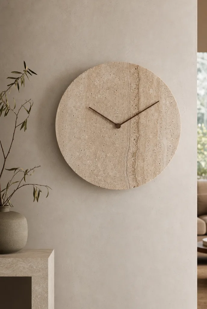 Travertijn wandklok met natuurlijke aderen