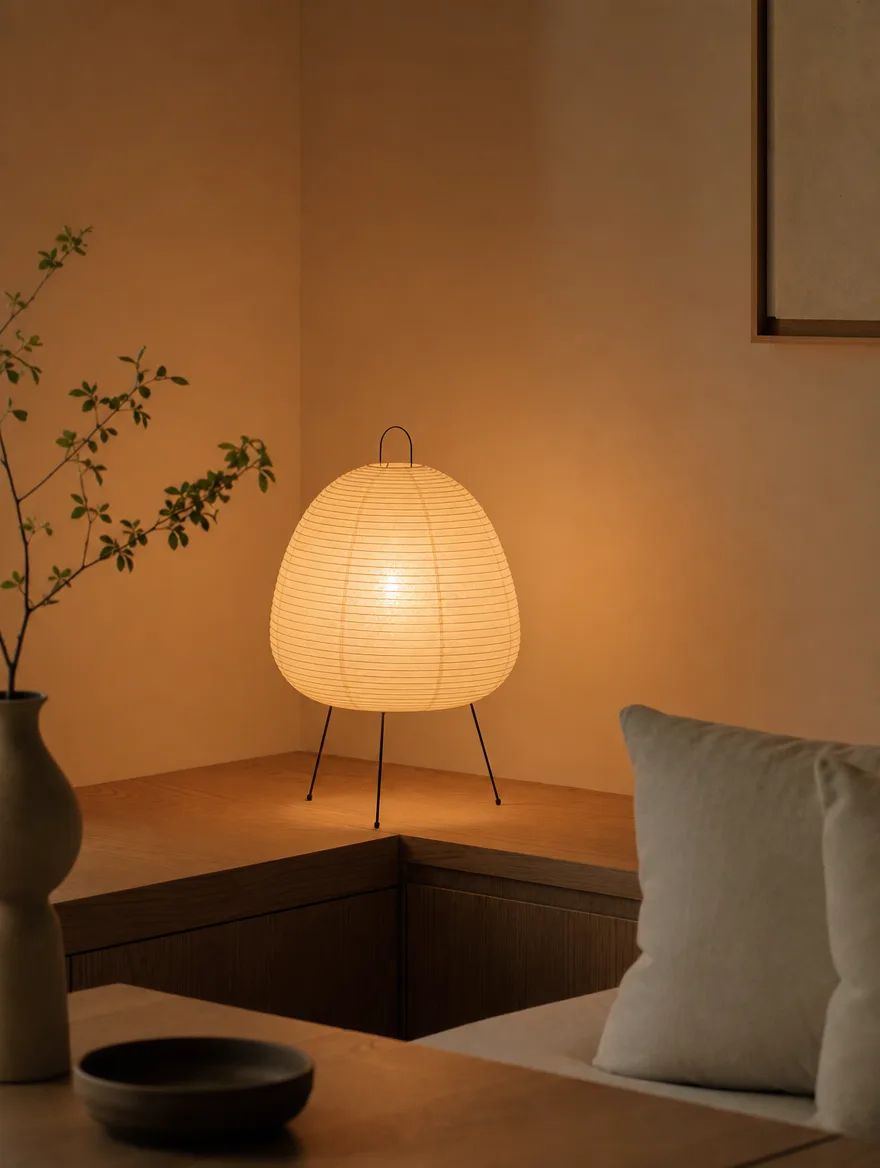 Rijstpapieren lamp met een zachte diffuse gloed