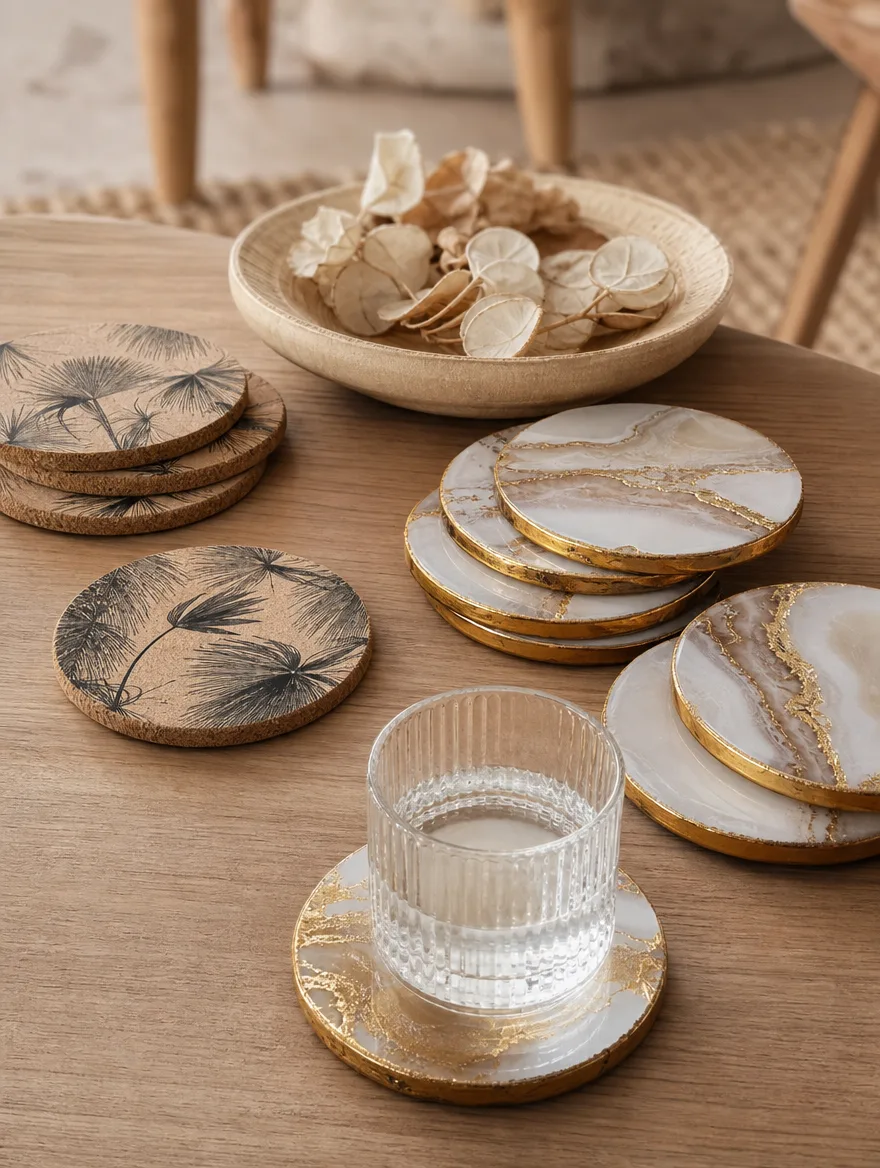 Bedrukte kurk en epoxy met goud als voorbeeld van wat niet past