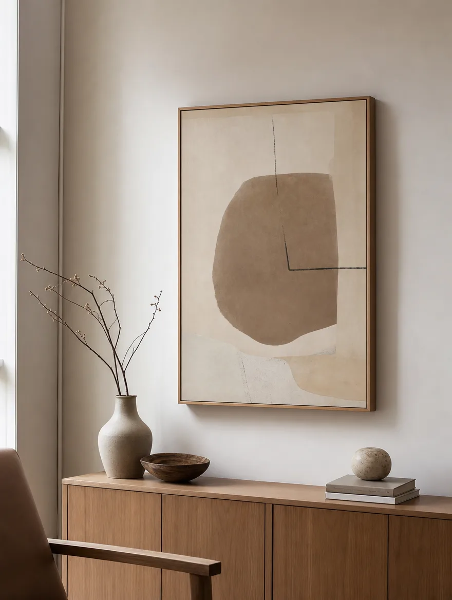 Rustig mat abstract werk als tegenbeeld voor felle hoogglans prints