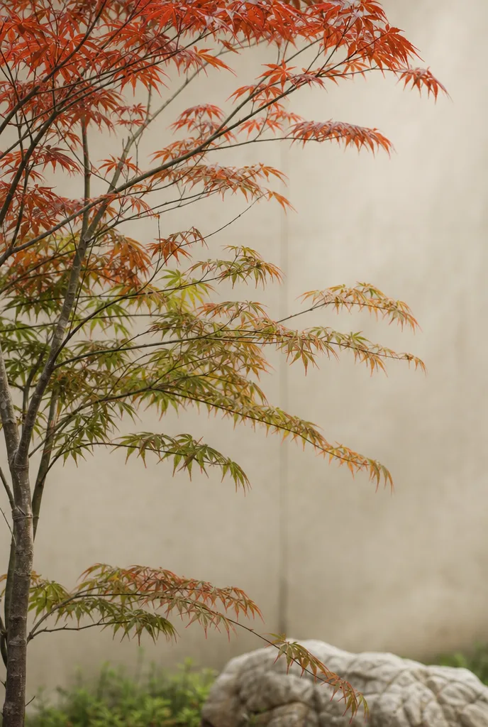 Japanse esdoorn met fijn blad tegen een rustige achtergrond