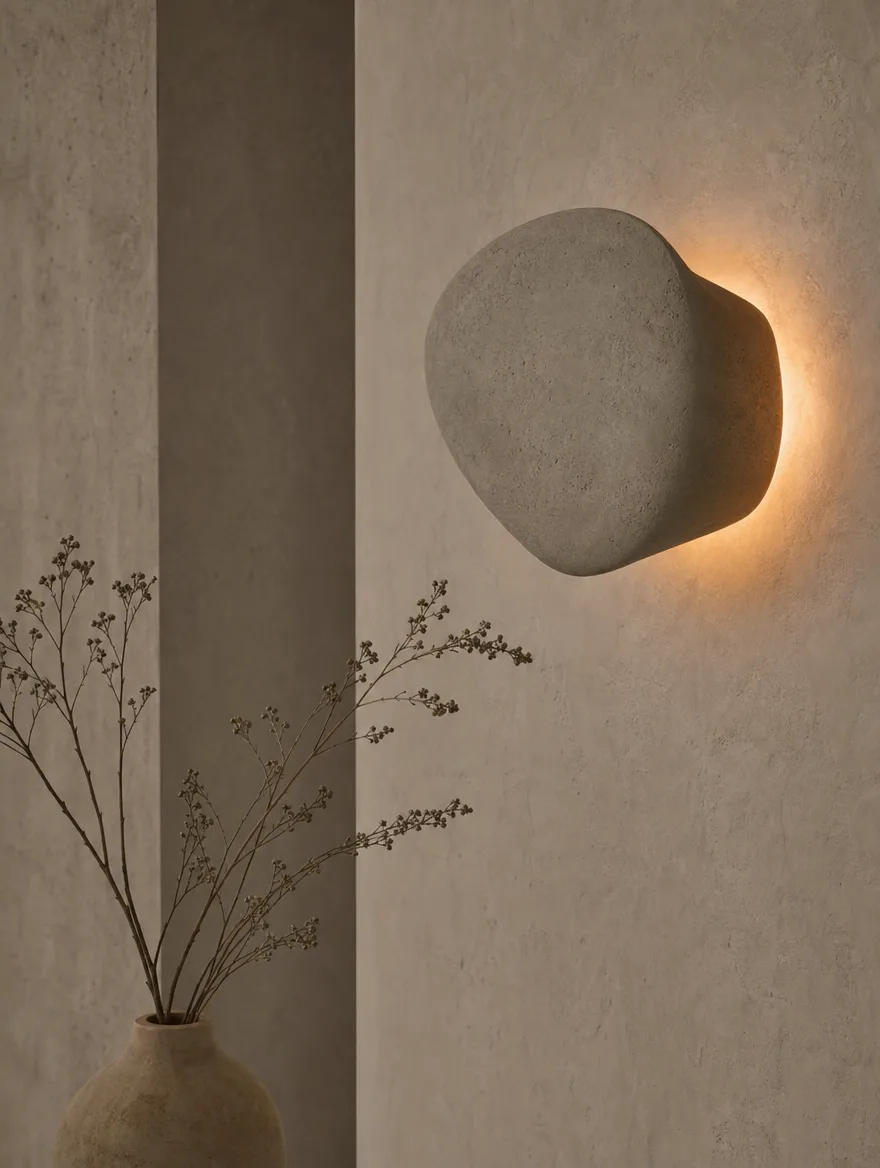 Wandlamp van cementlook in een organische vorm