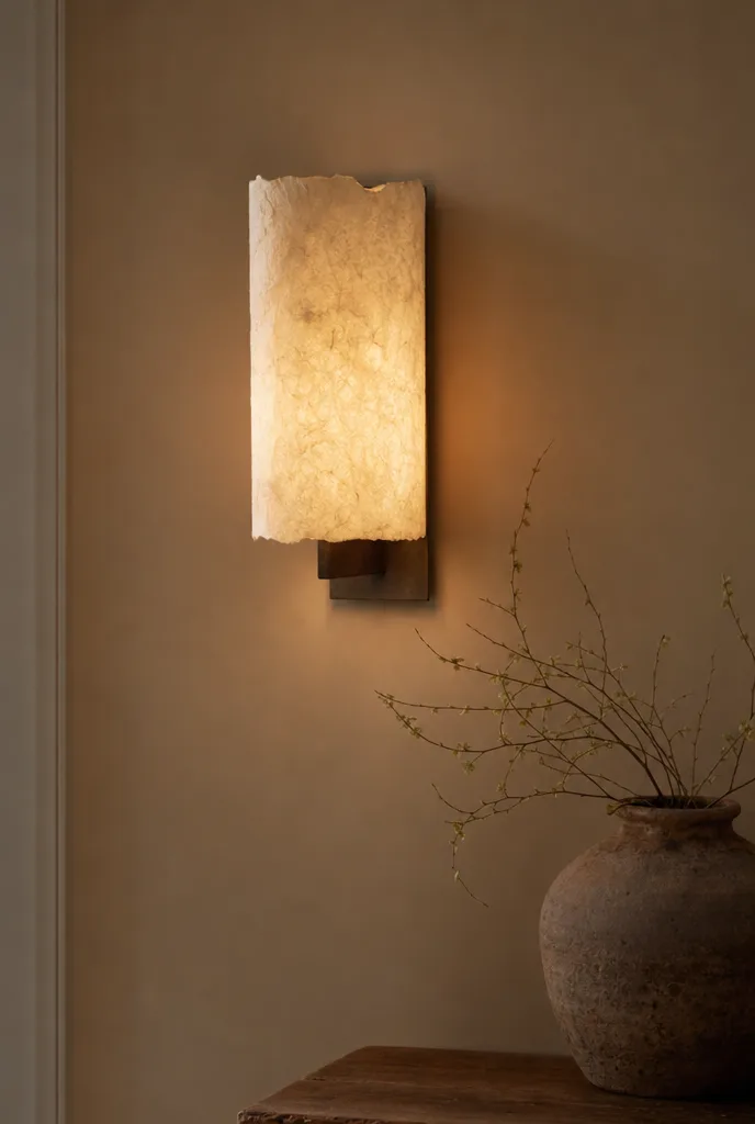 Wandlamp met een handgeschept papieren kap