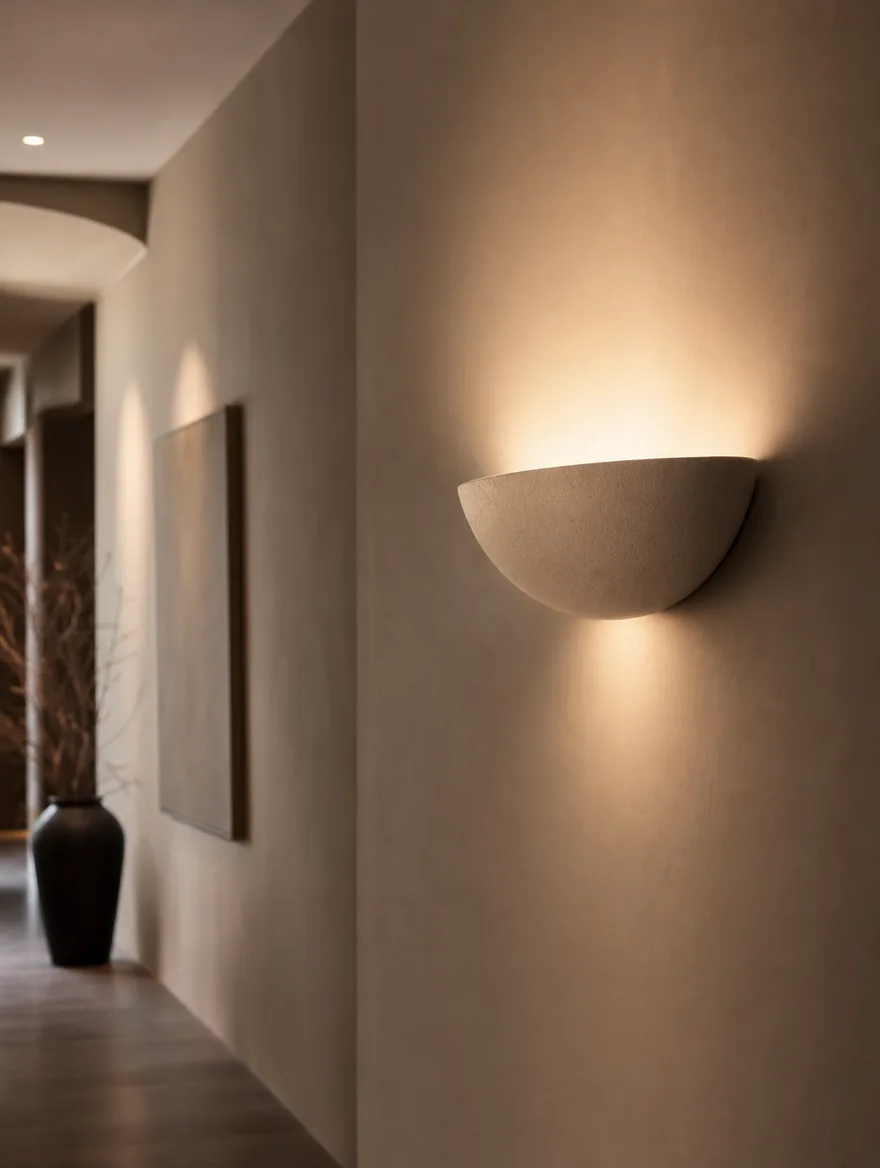 Wandlamp met warm indirect licht in een gang